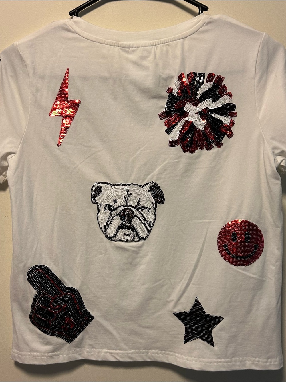 Queen of Sparkles Georgia Bulldog Graphic Tee Sequins Shine Game Day Large girls - Picture 3 of 4